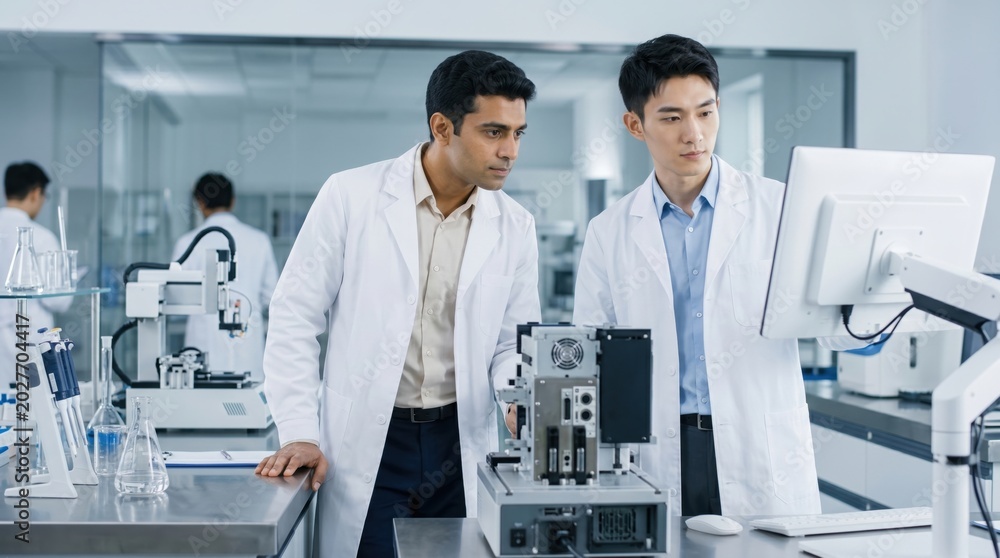 Fototapeta premium Science Lab Research Day - Lab Systems Engineer Checking Research Equipment