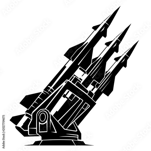 Konstfotografi Military Missile Launcher Vector Illustration – Mobile Rocket Defense System Sil