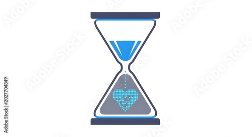 Conceptual Hourglass with Digital Heart Symbol for Time and Love