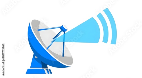 Blue Satellite Dish Antenna Transmitting Wireless Radio Signals
