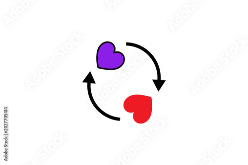 Two Hearts With Circular Arrows Representing Love Exchange, Relationship Cycle And Emotional Connection
