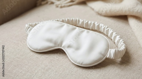 White Sleep Mask Mockup With Soft Fabric Texture Cozy Luxury Aesthetic Gentle Natural Lighting Isolated Clean Setup
