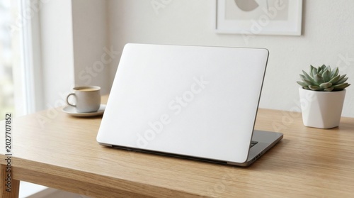 White Laptop Skin Mockup On Modern Laptop Device Realistic Matte Texture Minimal Workspace Environment Clean Lighting

