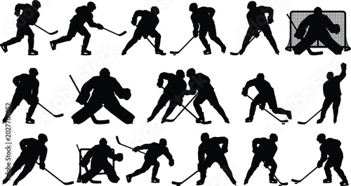 Photography Ice Hockey Player Silhouette Collection with Goalkeepers Skaters and Competitive