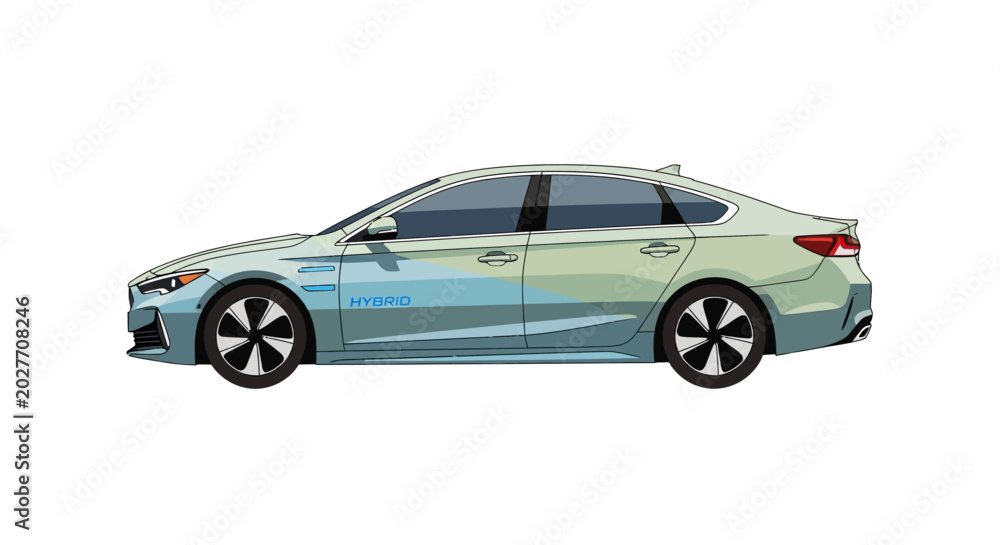 Fototapeta premium Modern Hybrid Car Vector Illustration on White Background