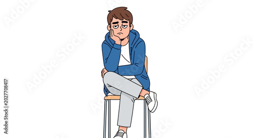 Bored young man sitting on a chair with a sad expression