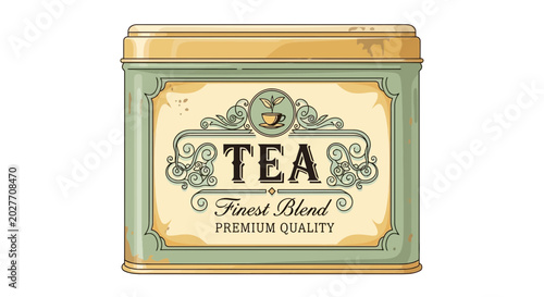 Vintage Tea Tin Box with Ornate Label