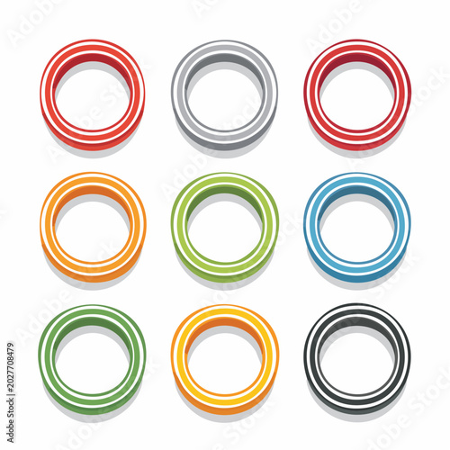 Set of Nine Colorful Rings