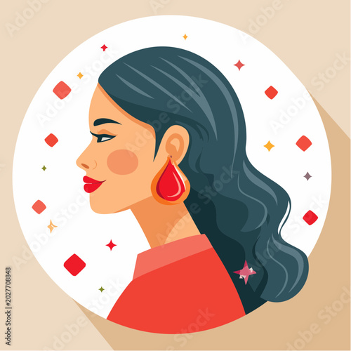 Stylized Portrait of a Woman with Large Red Earrings