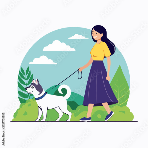 Woman Walking Dog in Park