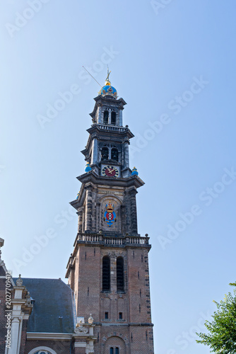 western tower or westertoren of westerkerk protestant church in amsterdam netherlands built in dutch renaissance style