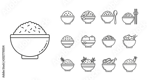 Fotografía Variety of rice bowl food icons.