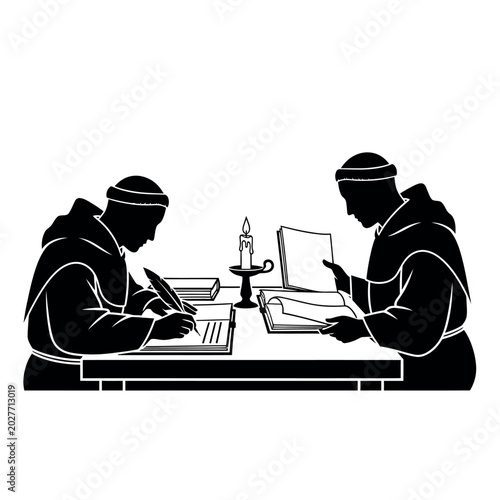 Fotografie Monks writing and reading documents.