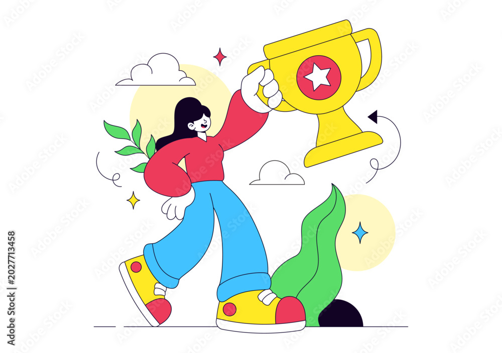 Fototapeta premium Achievement Vector Illustration Featuring Success Celebration, Winner Trophy, Goal Accomplishment and Personal Growth Design
