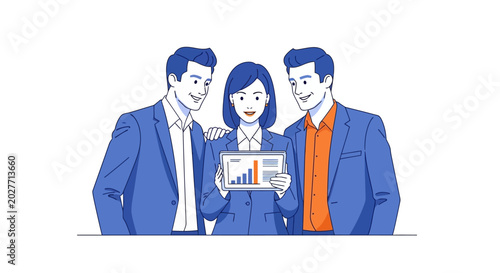 Business people holding a chart graph.
