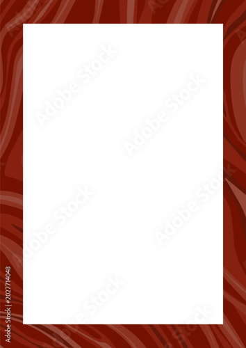 Red Brown Wood Grain Marble Swirl Frame Border - Elegant Flowing Pattern with White Center Background Vector Illustration