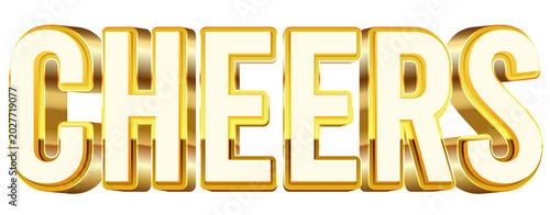 Cheers bold 3d text effect typography illustration with shiny glossy gold color theme