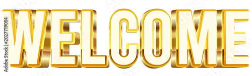 Welcome bold 3d text effect typography illustration with shiny glossy gold color theme