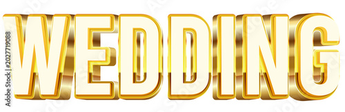Wedding bold 3d text effect typography illustration with shiny glossy gold color theme