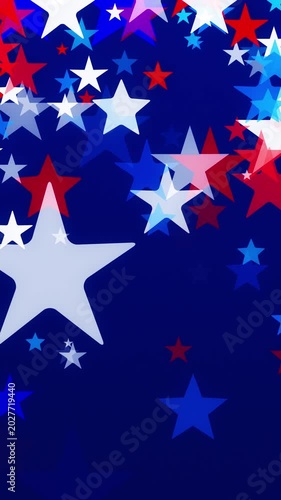 Confetti stars in America's Independence Day colors red white and blue. USA backgrounds with star shapes for American celebrations 4th of July, Memorial Day Veteran's Day or patriotic US holidays.