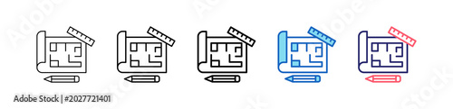 Blueprint Plan Icon In 5 Different Styles Set Collection.   