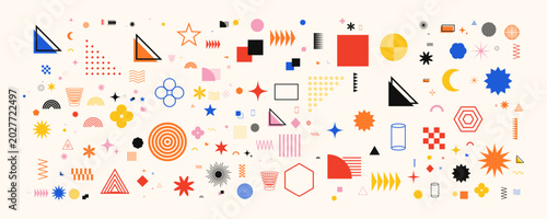 Canvastavla Set of various geometric shapes, abstract elements, and memphis style symbols fo