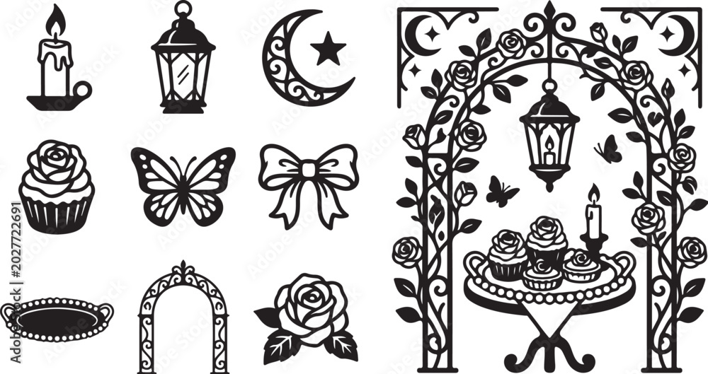Obraz premium Whimsical Black and White Line Art Illustration Set