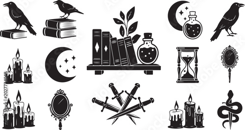 Mysterious Occult Symbols and Objects Collection Illustration