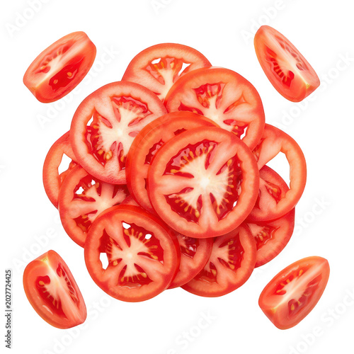 Fresh sliced tomatoes arranged in a star shape isolated on transparent background