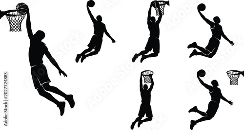 Basketball Slam Dunk Silhouette Vector Set