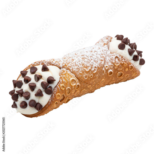 Delicious powdered sugar donut on a stick isolated on transparent background