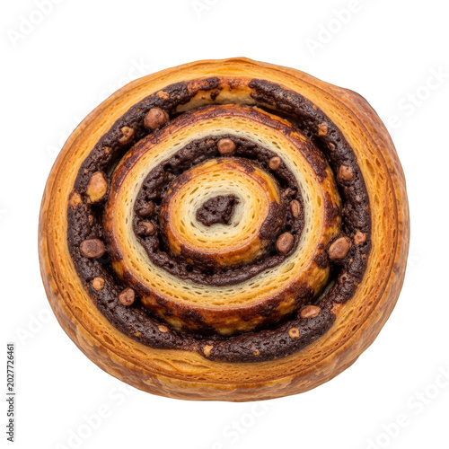 Delicious cinnamon roll with spiral pattern isolated on transparent background