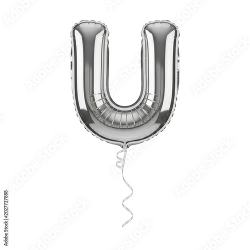 Silver foil letter u with dripping effect isolated on transparent background