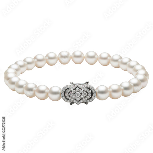 Pearl bracelet with black floral charm isolated on transparent background