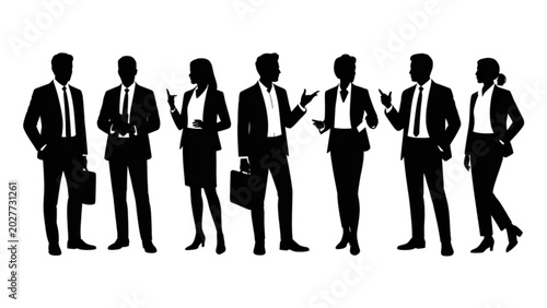 Foto Six business professionals standing and talking in an office meeting Vector