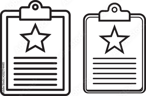Clipboard icon with star and lines silhouette black