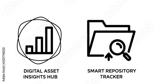 Bild auf Leinwand Digital asset insights hub and smart repository tracker icons with repository