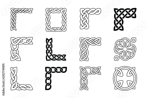 Foto Celtic knotwork corner vector illustration featuring twelve distinct ancient geometric border elements for decorative design use