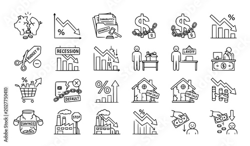 Photos Economic inflation icons vector minimal finance recession outline pack