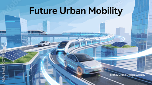 Fotografia Futuristic urban mobility concept showcasing advanced transportation systems and sustainable city design with autonomous vehicles and high-speed trains