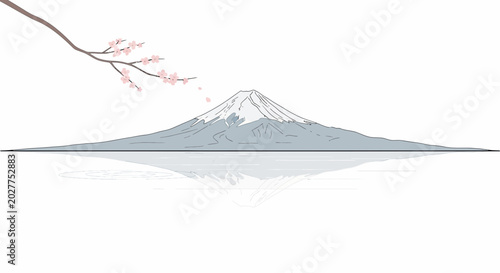 Foto Mountain reflected in calm water surface.