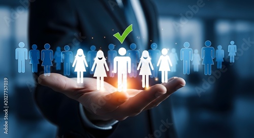 Human resources talent acquisition candidate selection process with glowing figures