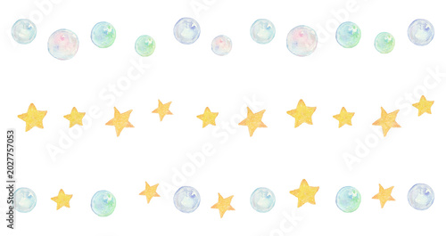 水彩で描いたキラキラ星のライン　
