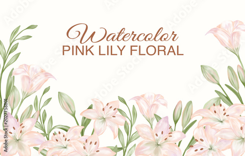 Watercolor Pink Lily Floral Background