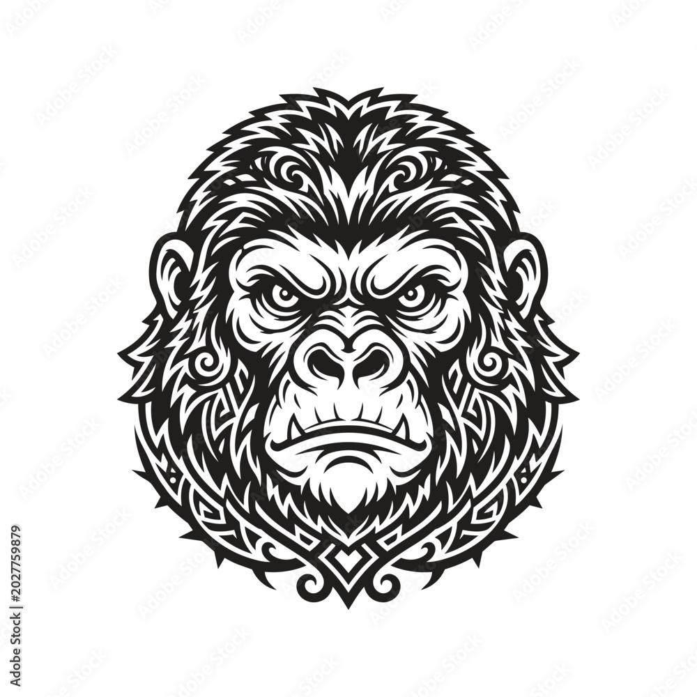 Obraz premium Gorilla Head Portrait Illustration In Bold Line Art.