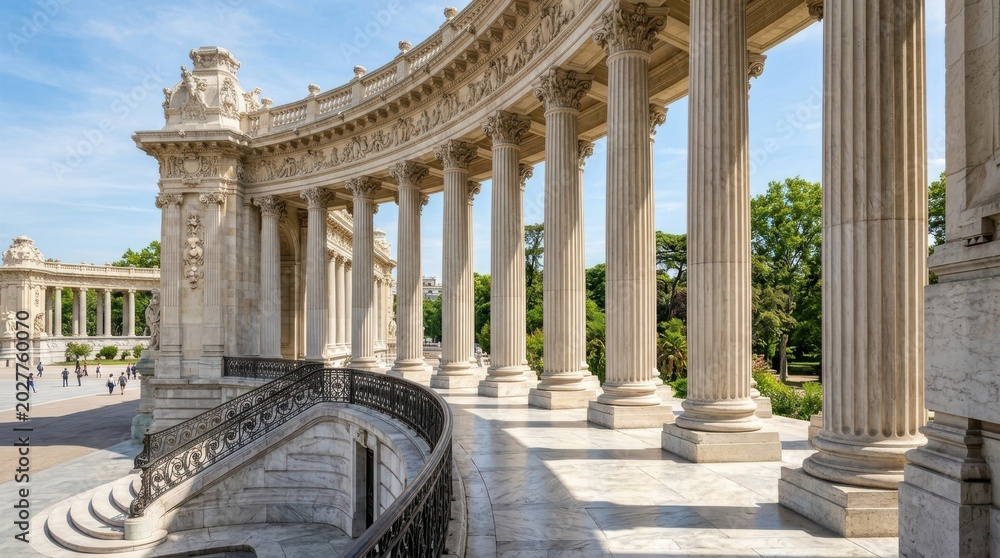 Fototapeta premium Grand Classical Architecture with Ionic Columns and Archway Arcades in Paris, France