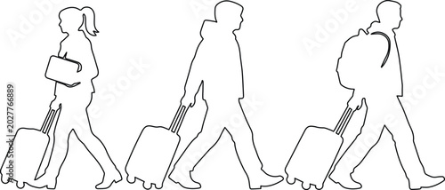 Photos Traveler silhouettes, diverse people walking with luggage, modern vector outlines for journey and tourism concepts