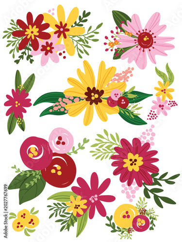 Photos Cute Colorful Floral Clipart Vector Collection – Hand Drawn Spring Flowers for I