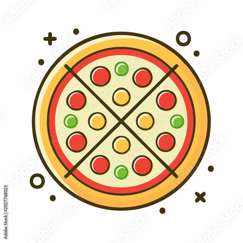 Stylized Pizza Icon with Pepperoni and Olives