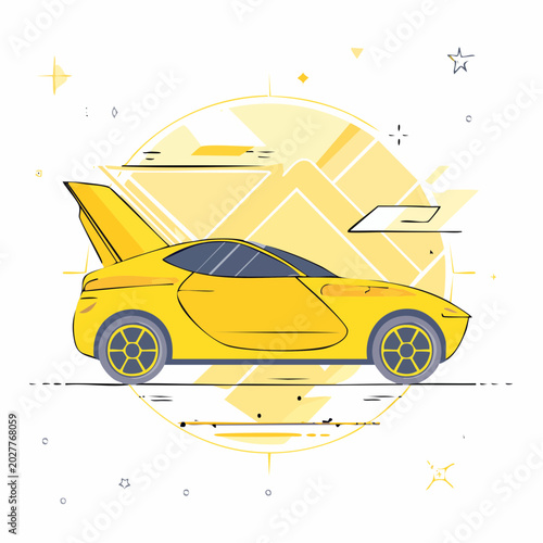 Yellow Sports Car with Abstract Background